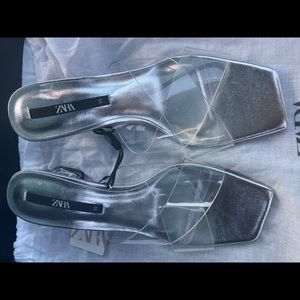 Zara Jelly Cross Band Sandal with Clear Sculptural Heel - NWT!
